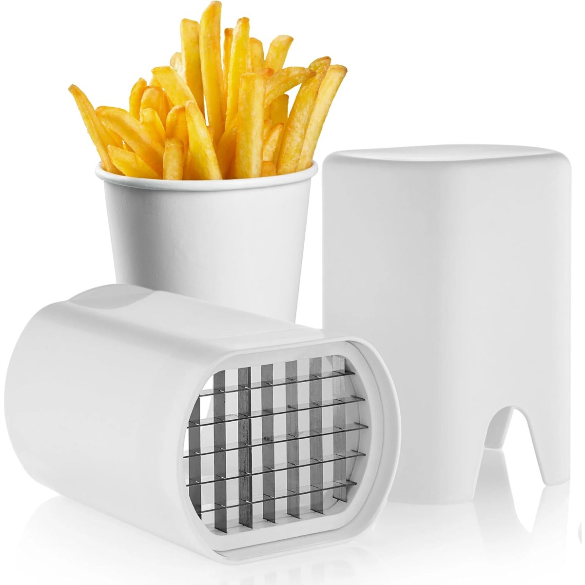 Commercial Potato Peeler - เครื่องตัดเฟรนช์ฟรายส์สีขาว เครื่องหั่นอาหารและผักแบบใช้มือ ตัดแบบธรรมชาติสำหรับหั่นผักและมันฝรั่งให้เป็นลูกเต๋าอย่างรวดเร็ว