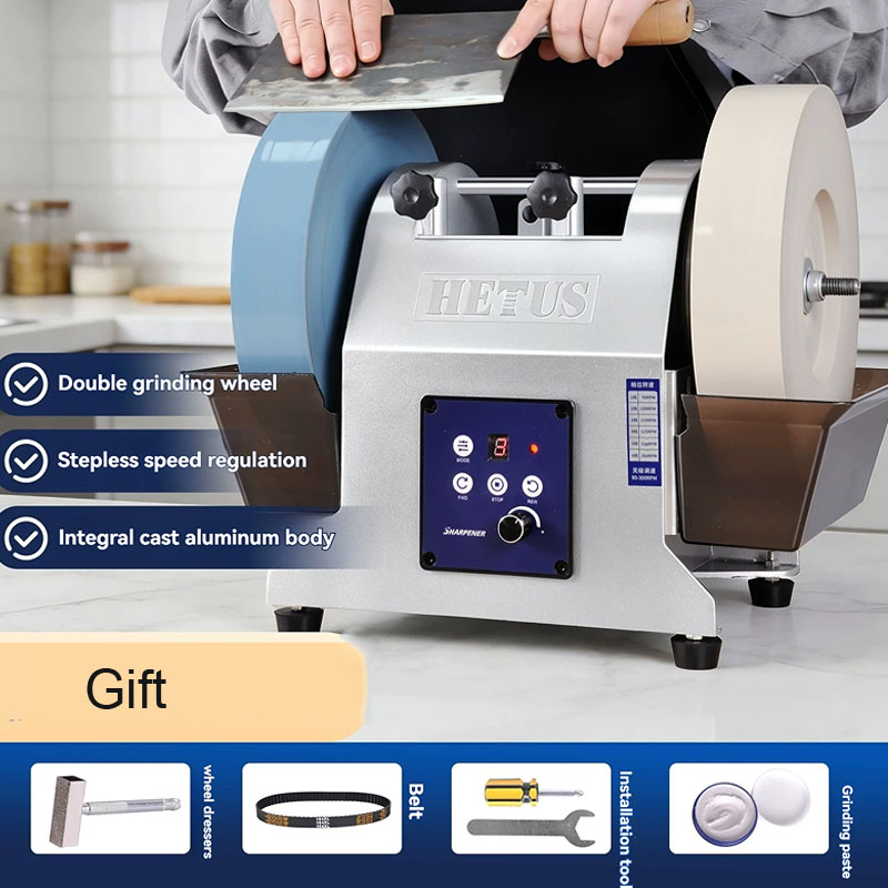 Commercial Kitchen Knife Sharpener - เครื่องลับมีดไฟฟ้าแบบล้อคู่ขนาด 10 นิ้ว พร้อมระบบระบายความร้อนด้วยน้ำ สำหรับใช้ในครัวเรือนและเชิงพาณิชย์ สำหรับกรรไกรและมีดทำครัว