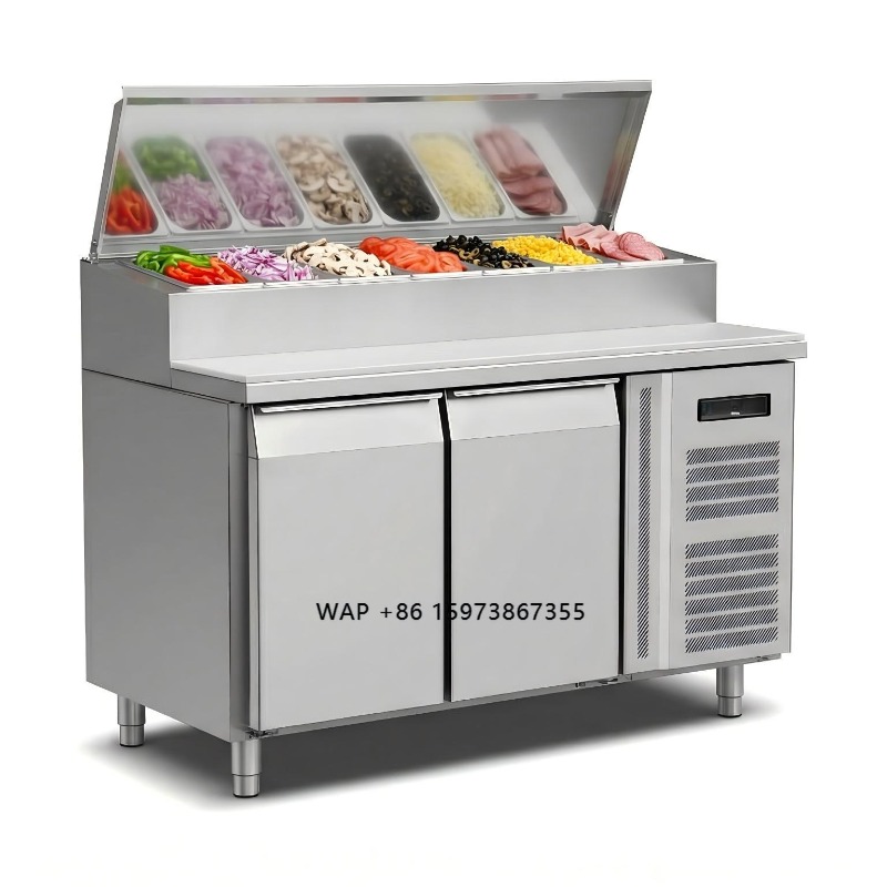 Commercial Kitchen Fridge - ตู้เย็นเตรียมอาหารแบบ OEM 2 ประตู สแตนเลส สำหรับเตรียมแซนด์วิชและพิซซ่า