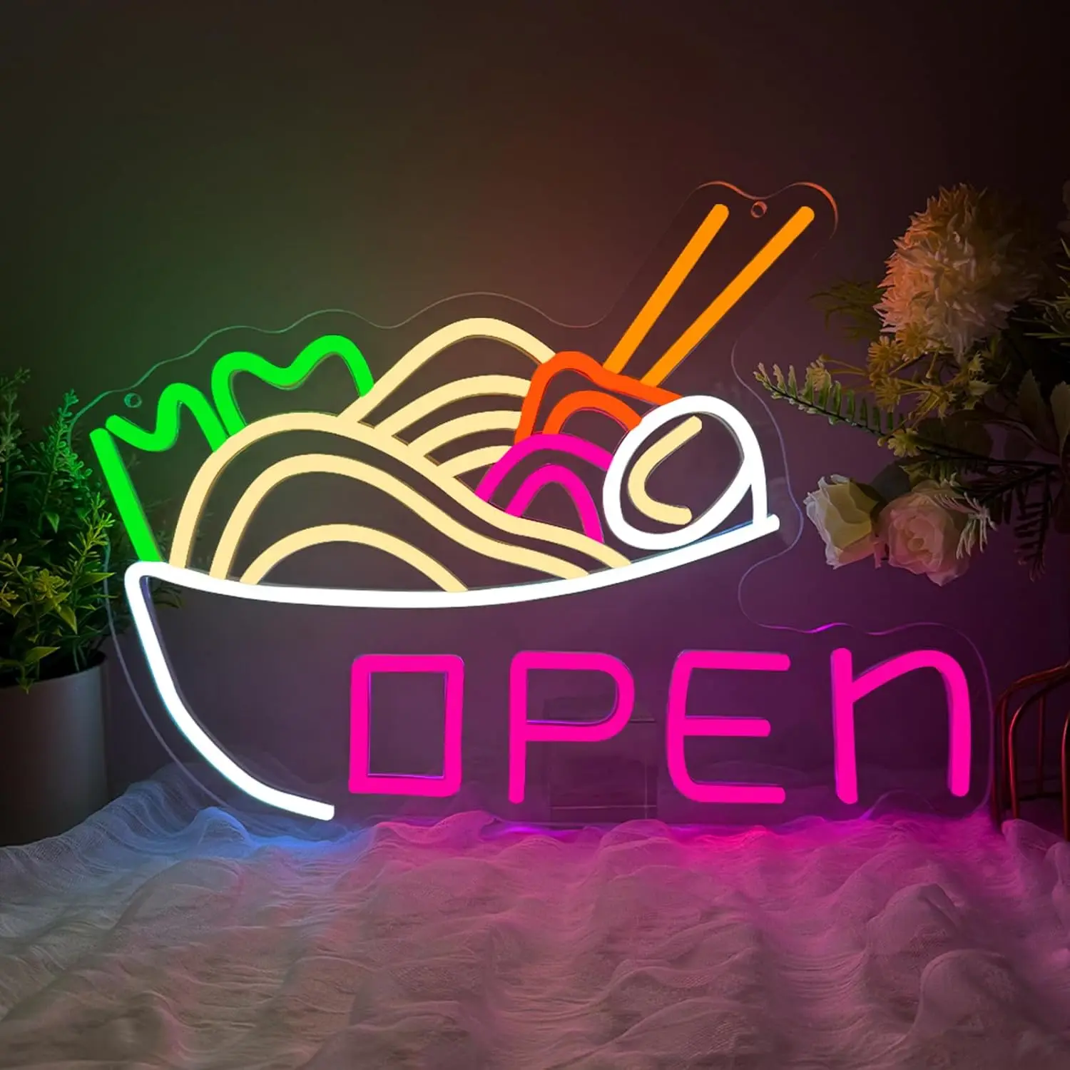 Commercial Kitchen Store - ป้ายไฟนีออนรูปชามราเมน ไฟ LED ปรับความสว่างได้ ใช้พอร์ต USB