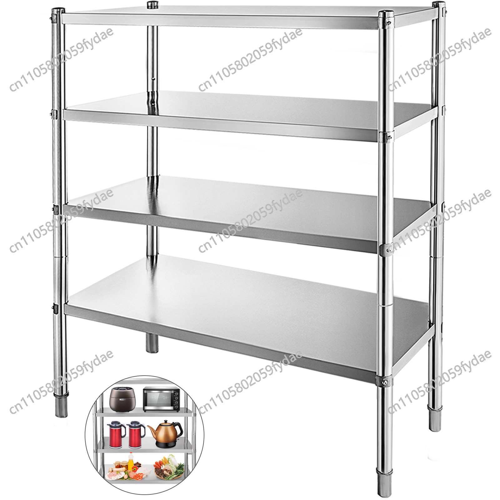 Commercial Kitchen Store - ชั้นวางของสแตนเลส 4 ชั้น สำหรับใช้ในเชิงพาณิชย์ เหมาะสำหรับห้องครัว คลังสินค้า